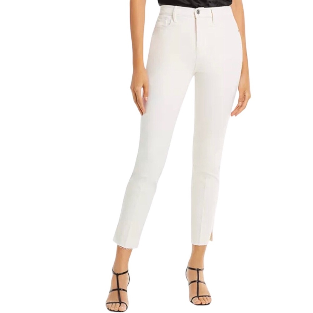 FRAME Le Sylvie High Rise Straight Split Frayed Ankle Jeans Cream Color Size 29